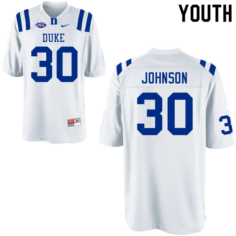 Youth #30 Brandon Johnson Duke Blue Devils College Football Jerseys Sale-White - Click Image to Close